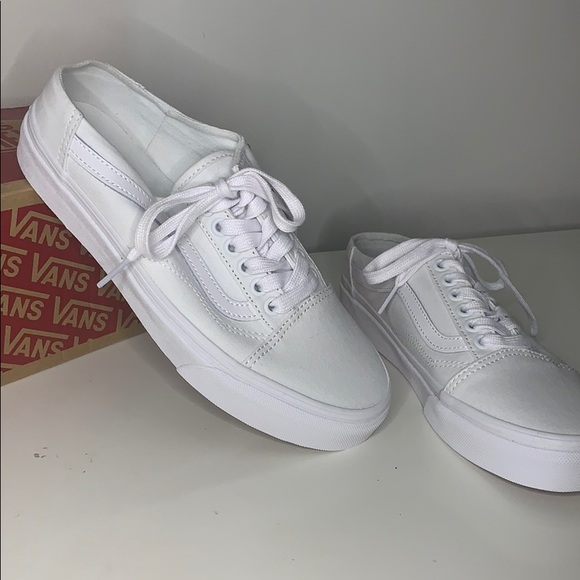 White Canvas Old Skool Mule Vans - Picture 2 of 5